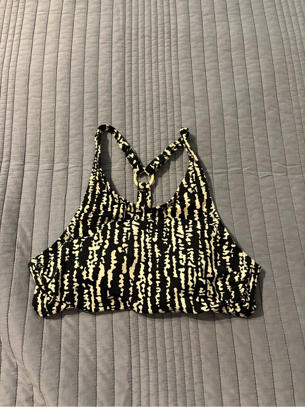 Black & Cream Printed Racerback bikini top - Women